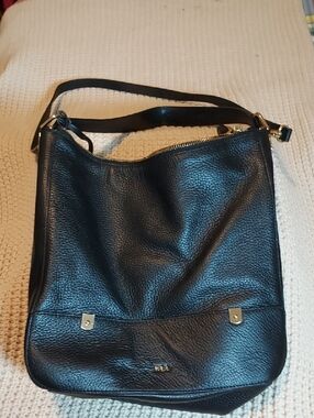 Ralph Lauren Black Pebble Leather Morrison Hobo Bag w Shoulder & Crossbody Strap